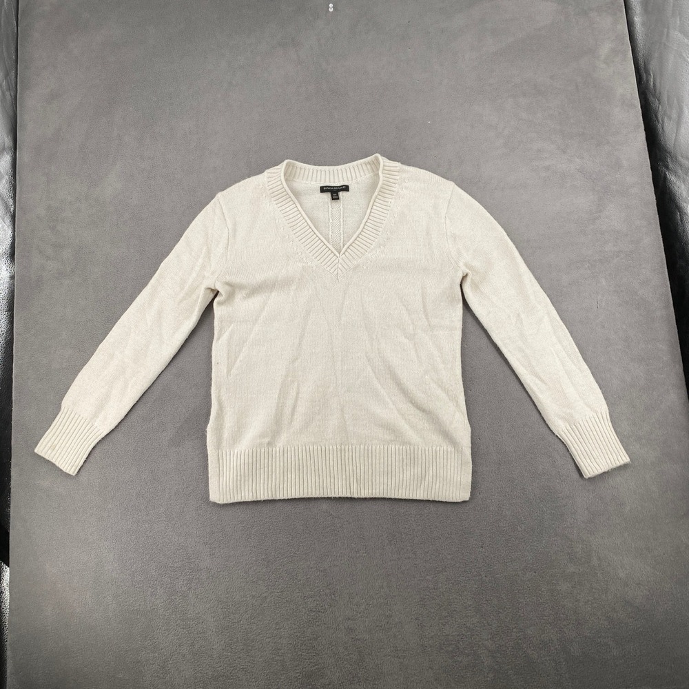 Banana Republic Womens XS Cream V-Neck Long Sleeve Knit Sweater Side Slits 8211